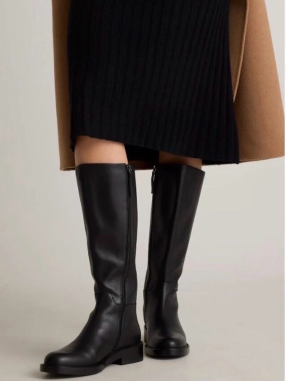 NEW $248~QUINCE~Black Smooth Italian Leather Tall Knee-High Riding Boots~8/8.5